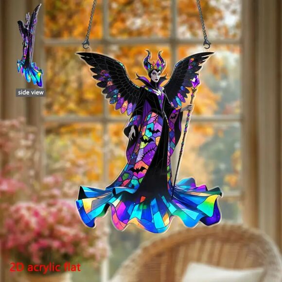 2D Flat Acrylic Maleficent Sun Catcher Vibrant Stained-Glass Style - Picture 1 of 3